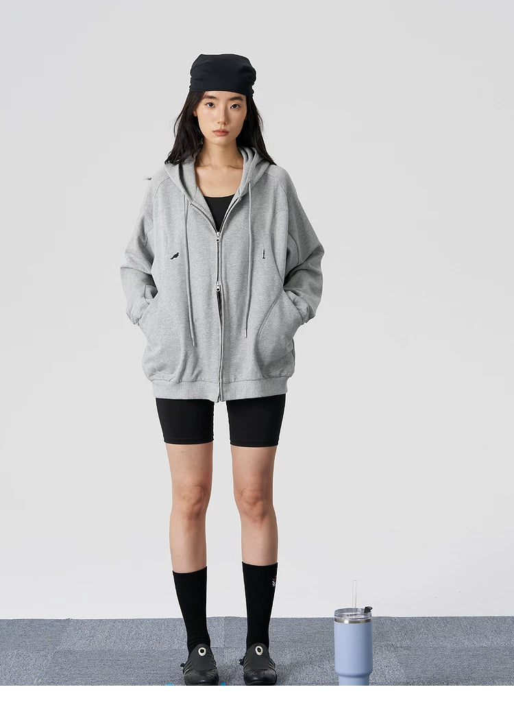 Ribbed Panel Hooded Zip Jacket