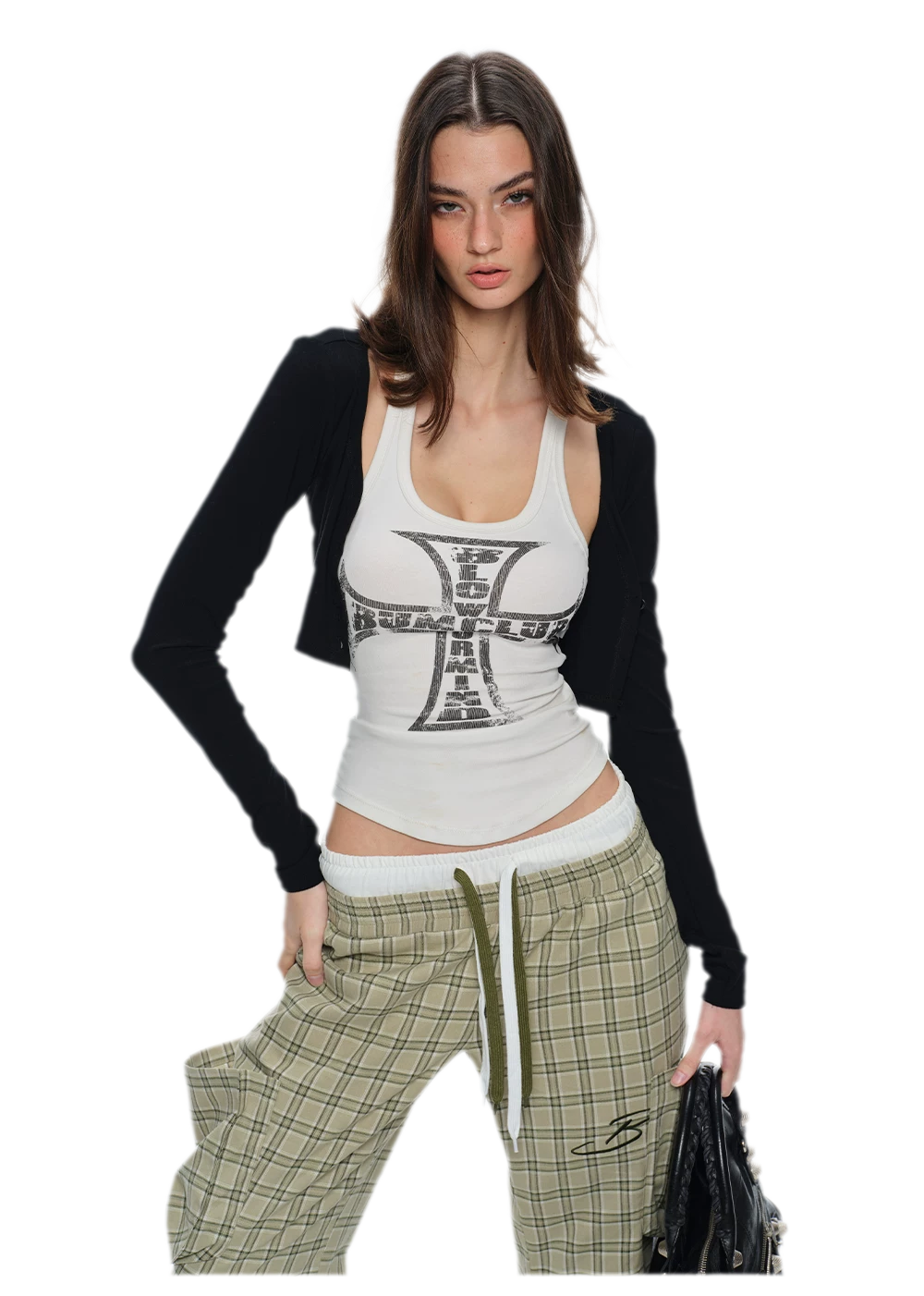 Plaid Drawstring Cargo Pants