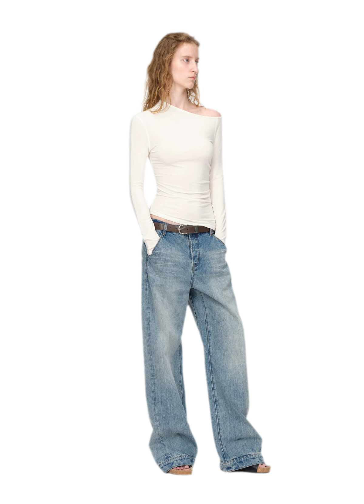 Gewassen vintage jeans met rechte pijpen