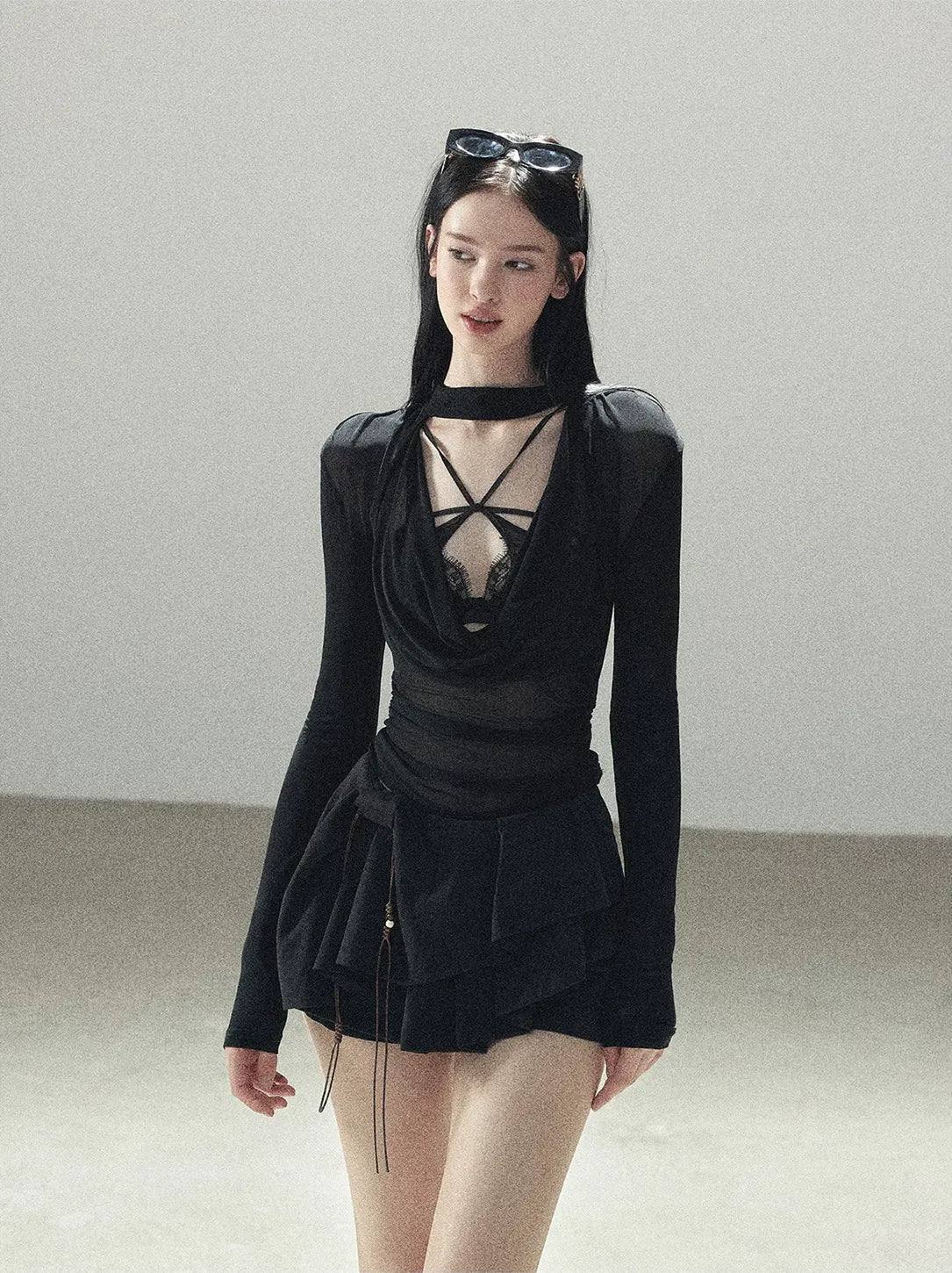 Sheer Draped Collar Top