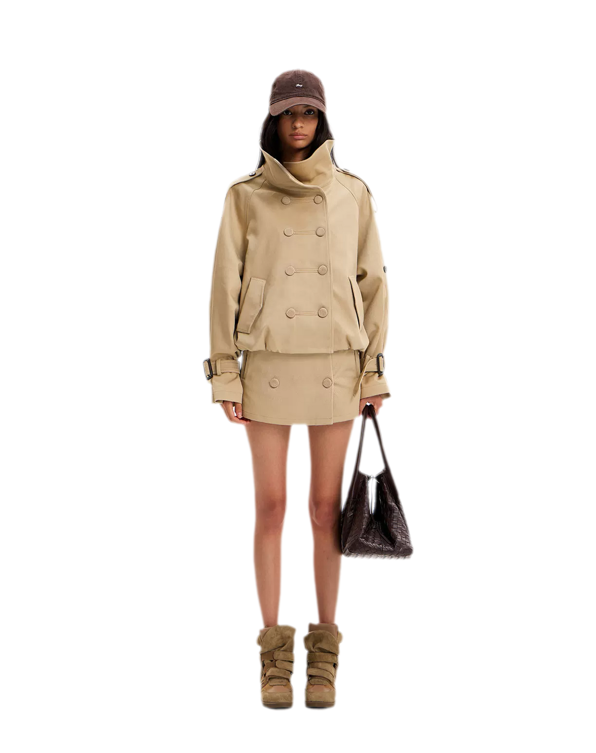 Double-Breasted Short Trench Coat