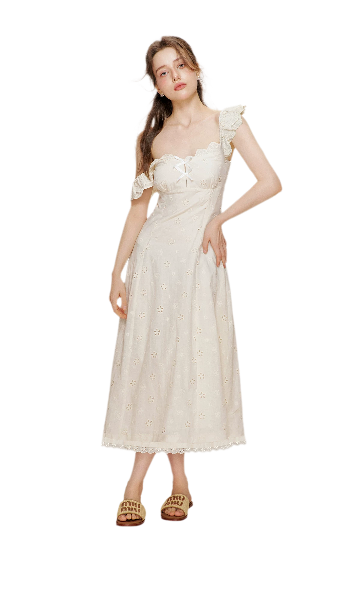 Embroidered Lace Flutter Sleeve Dress
