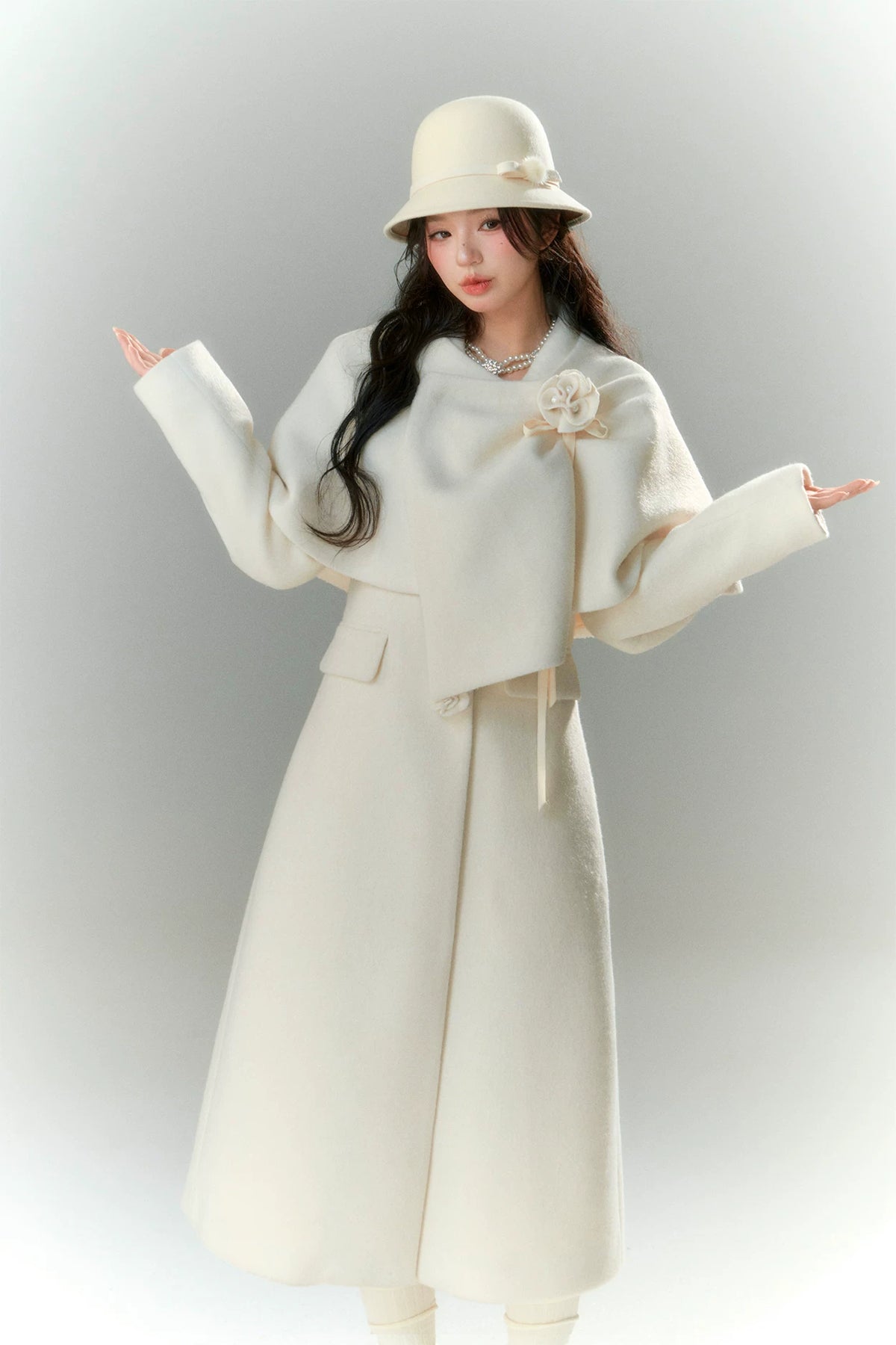 Long-Pile Wool Cape Coat