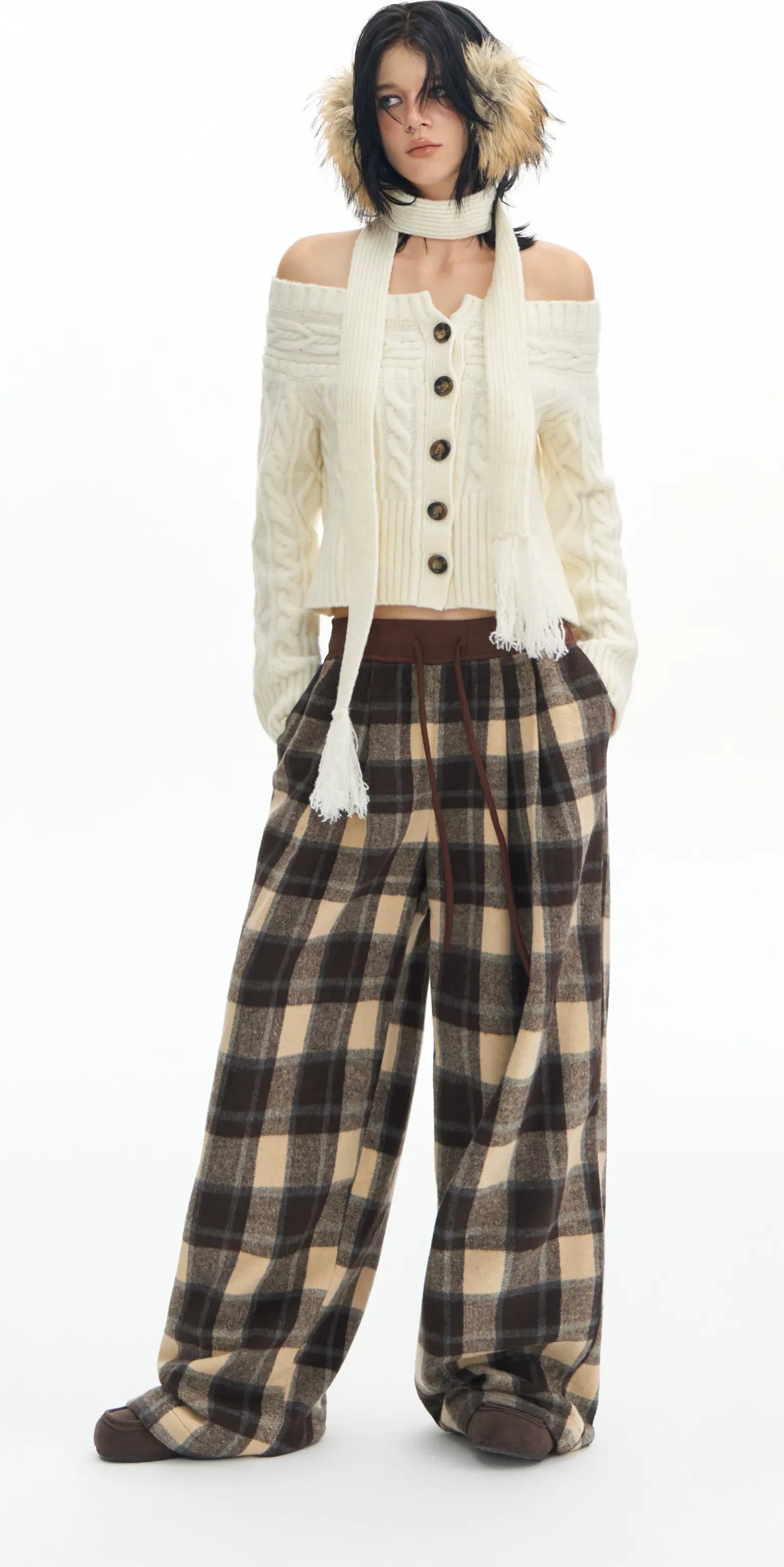 Plaid Wide-Leg Pants