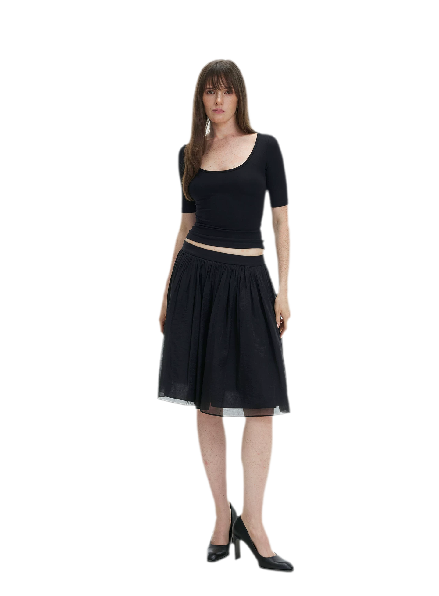 Pleated Chiffon Midi Skirt