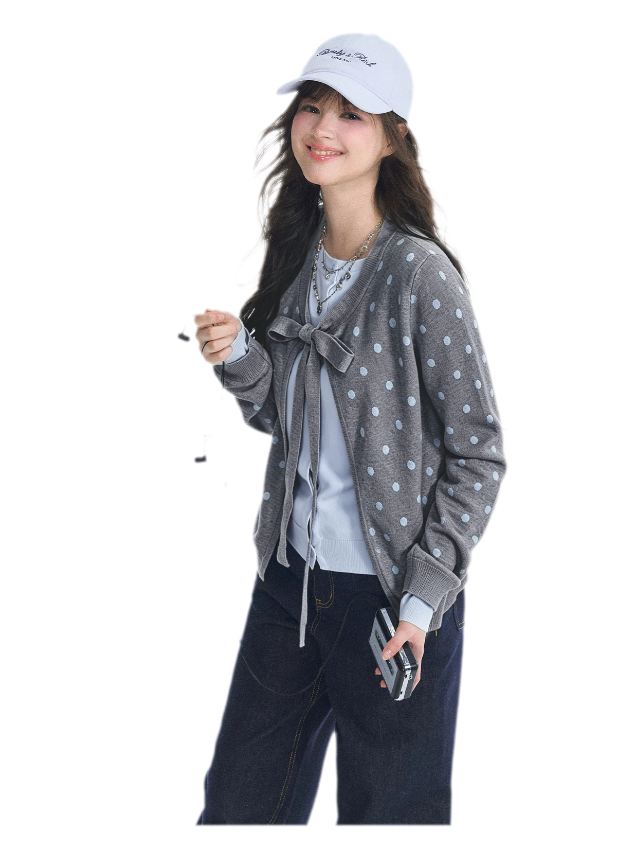 Polka-Dot Tie Bow Cardigan