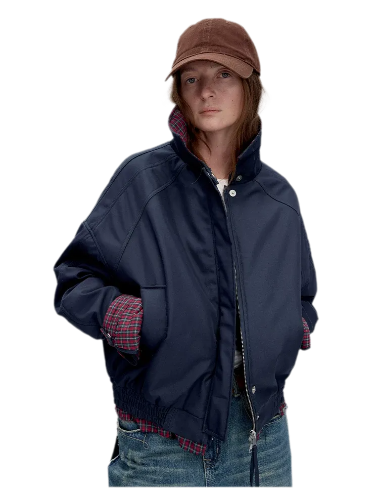 Vintage Plaid Padded Windbreaker Jacket