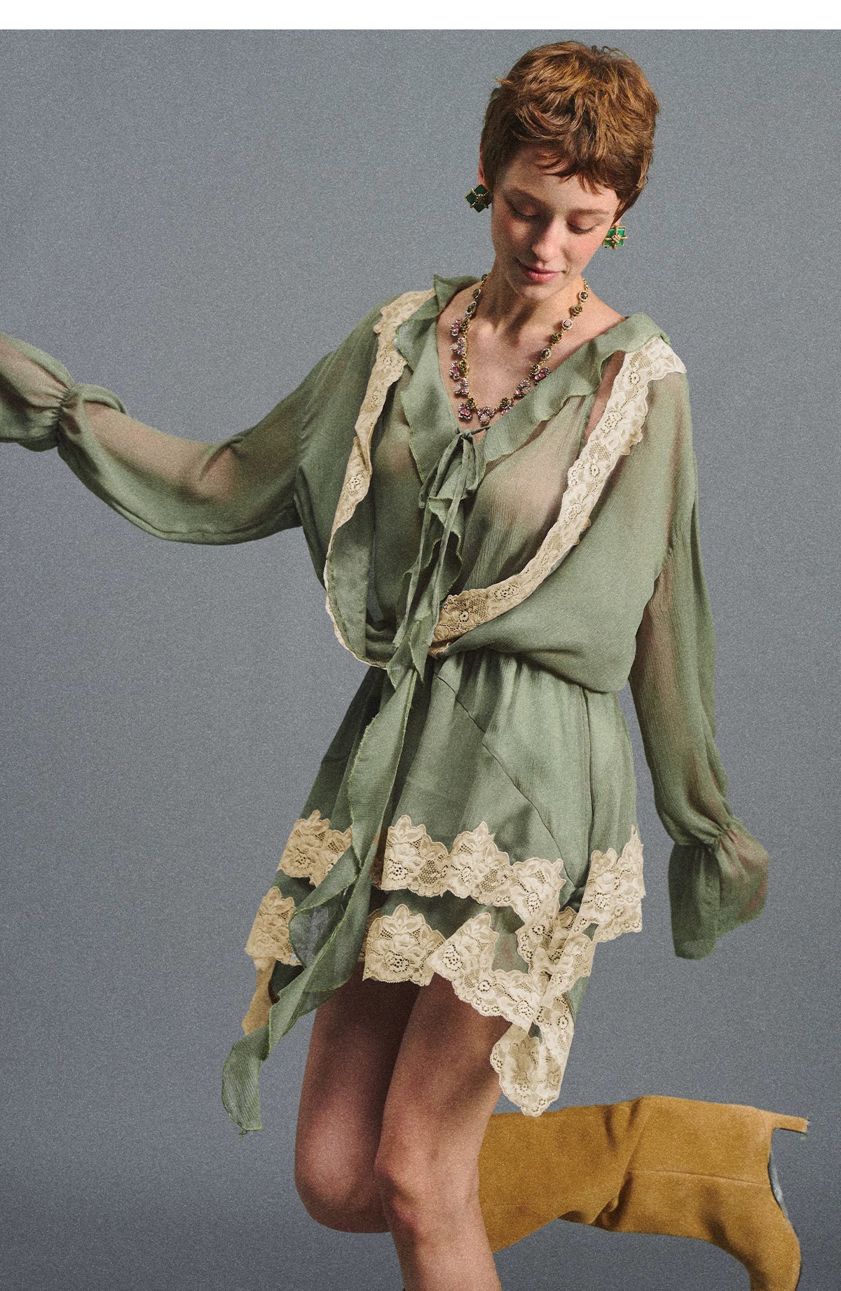 Vintage Moss Green Lace Dress
