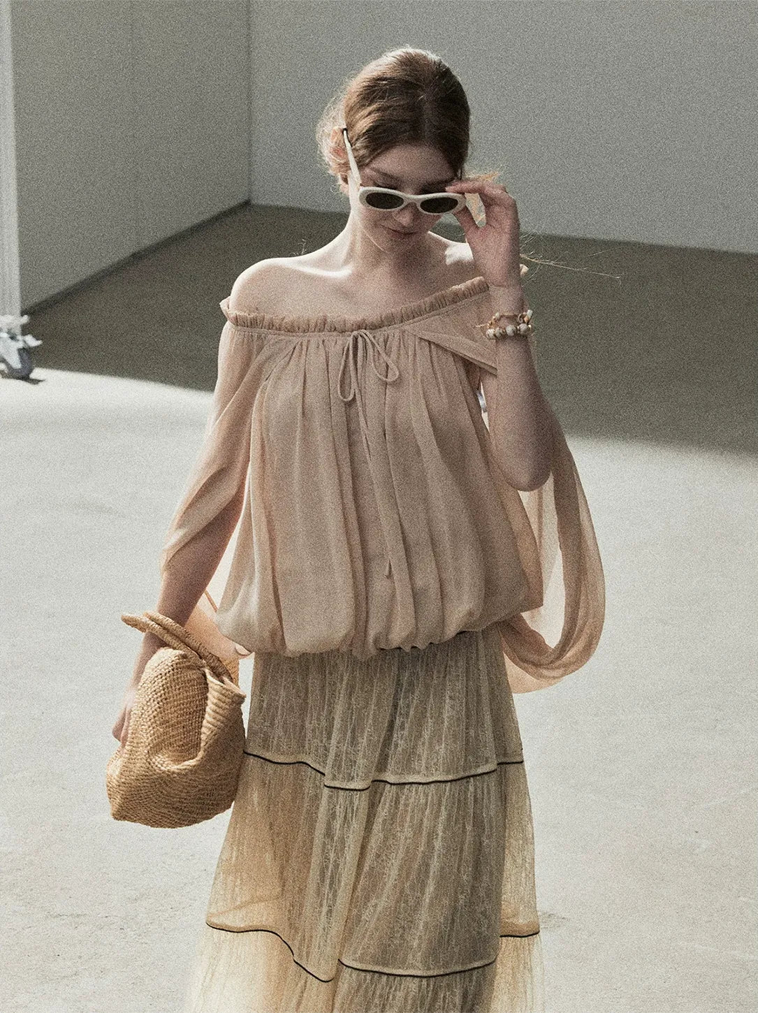 Crinkled Off-Shoulder Top