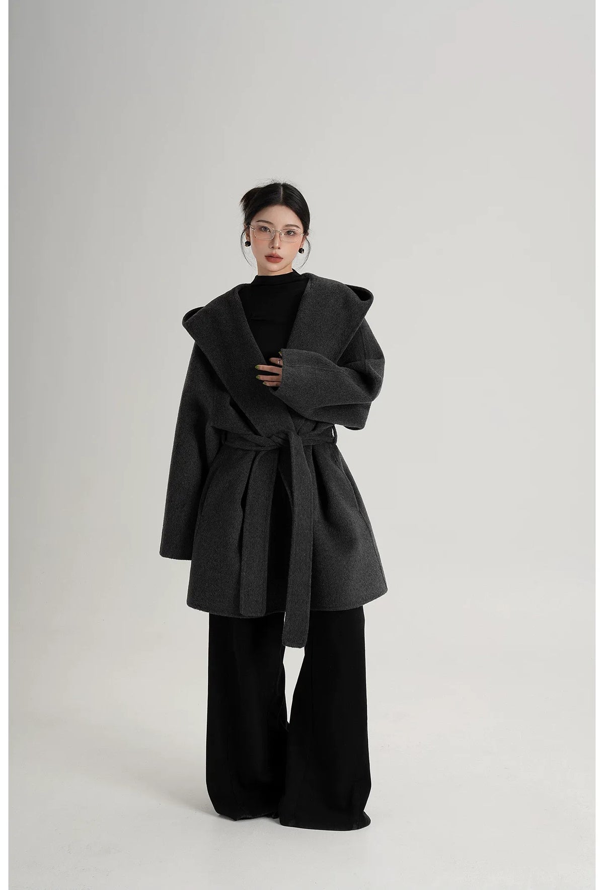 Hand-Sewn Oversized Hooded Wool Coat