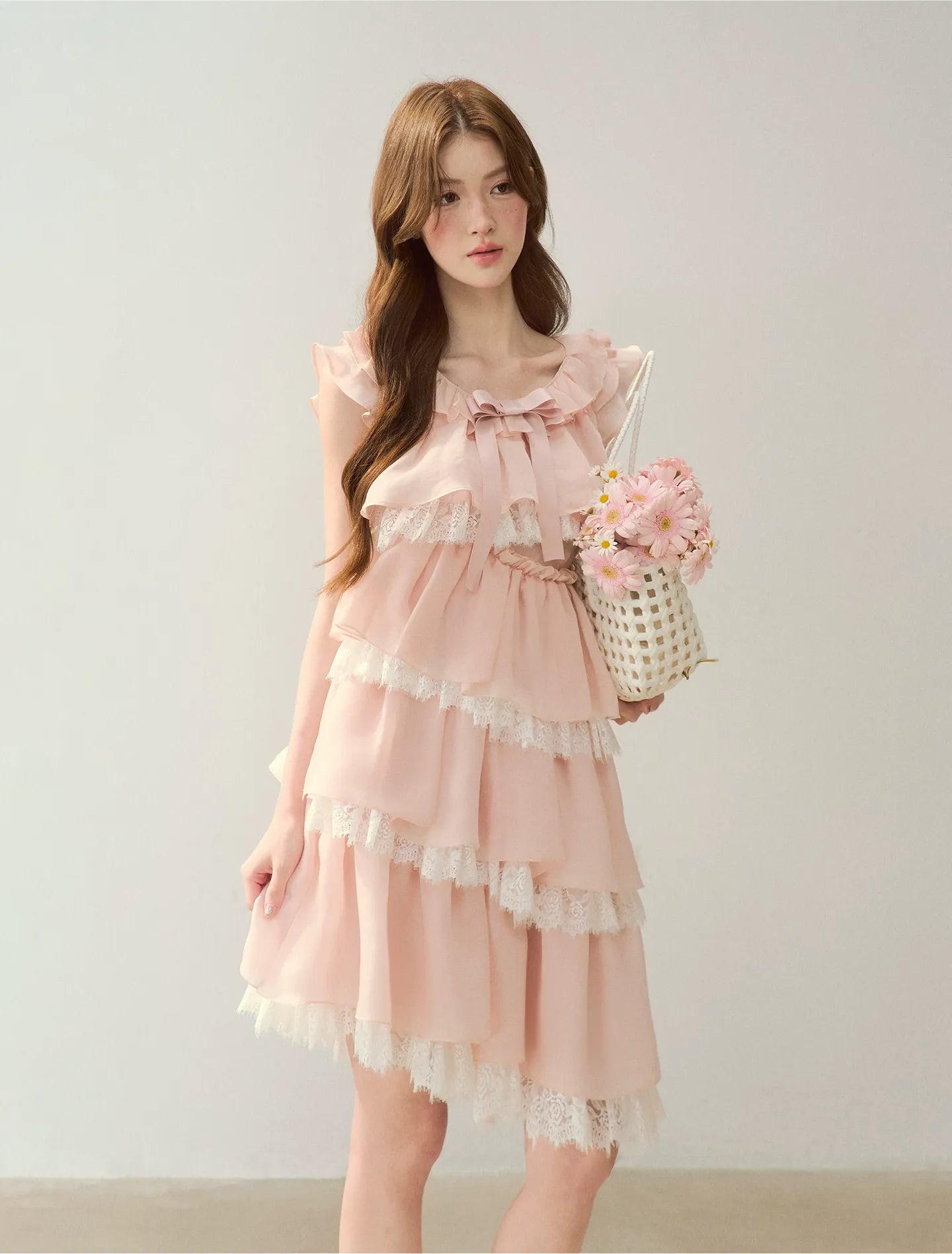 Ruffle Bow Lace Dress