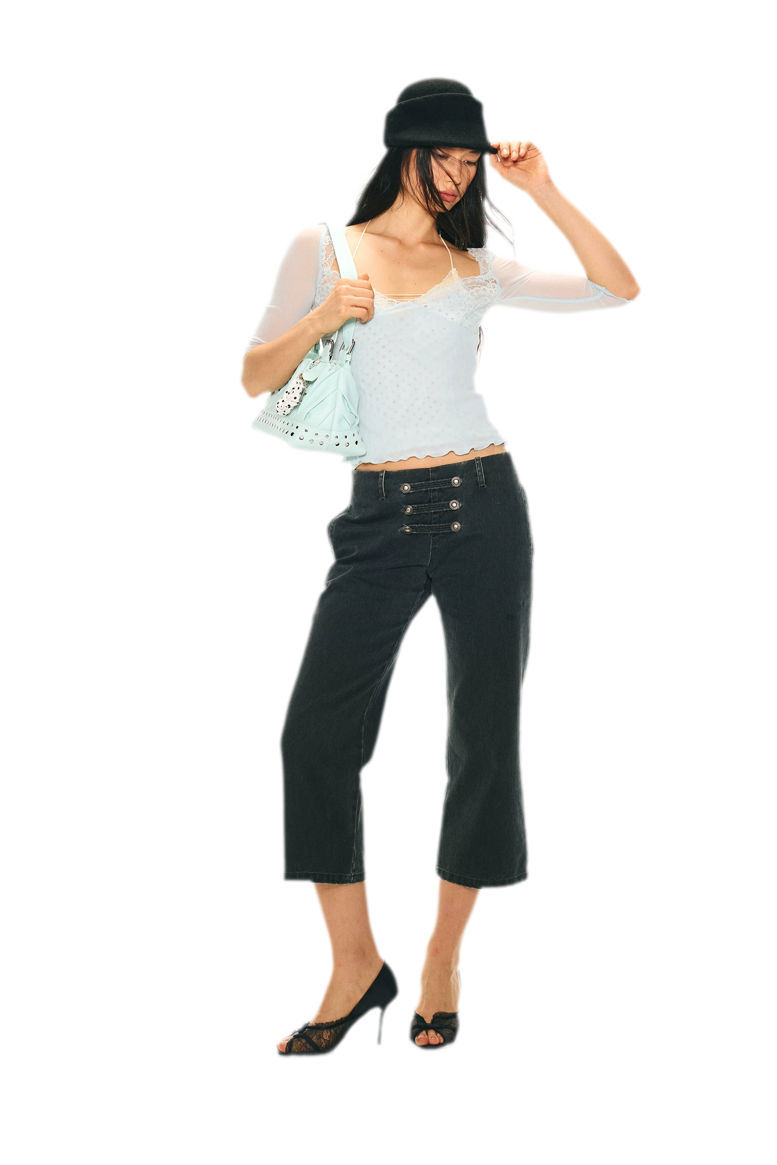Vintage Pirate Buckle Denim Capris