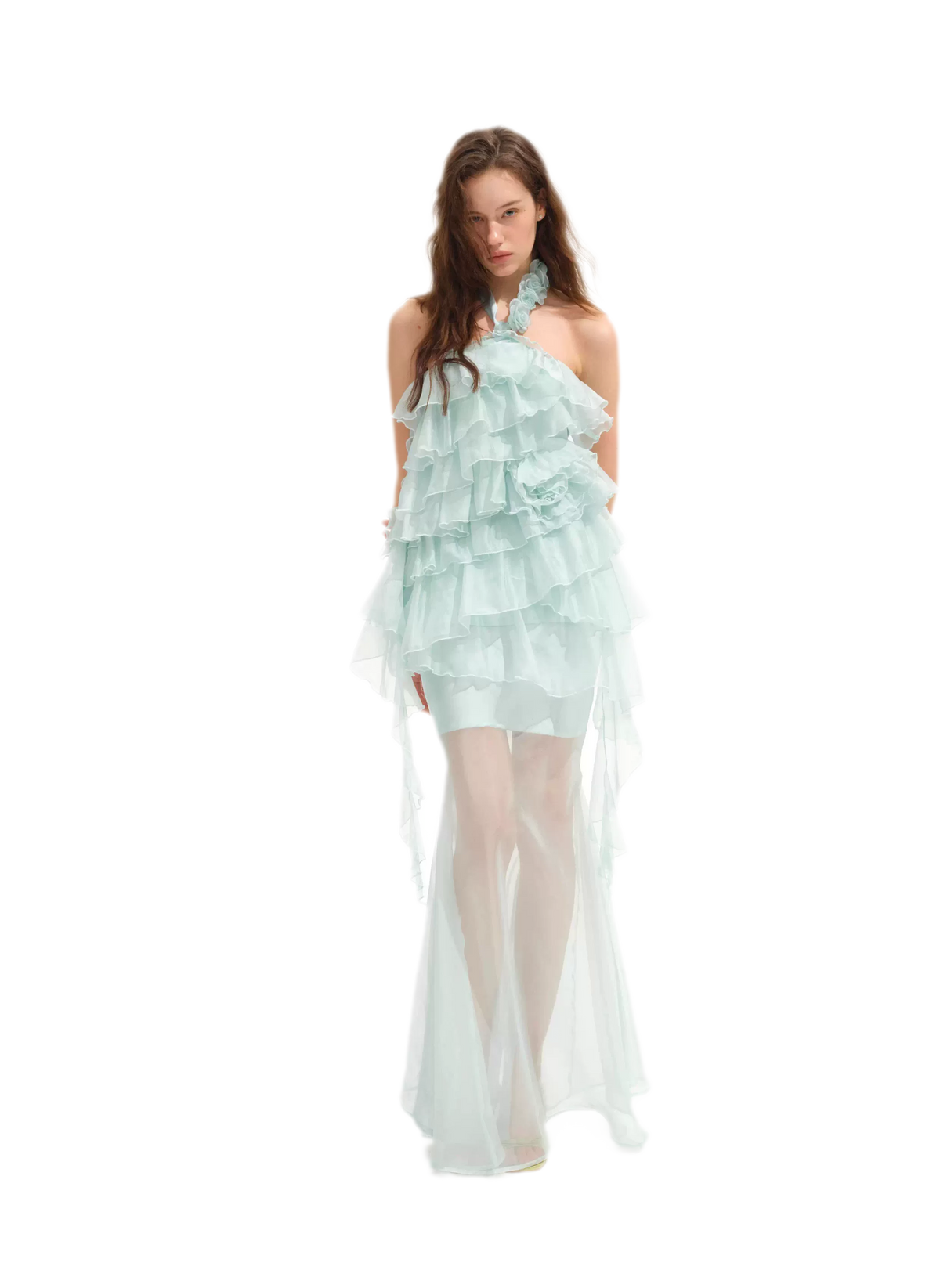 Kleid mit Lagen und Volantbesatz in Fischschwanz-Silhouette
