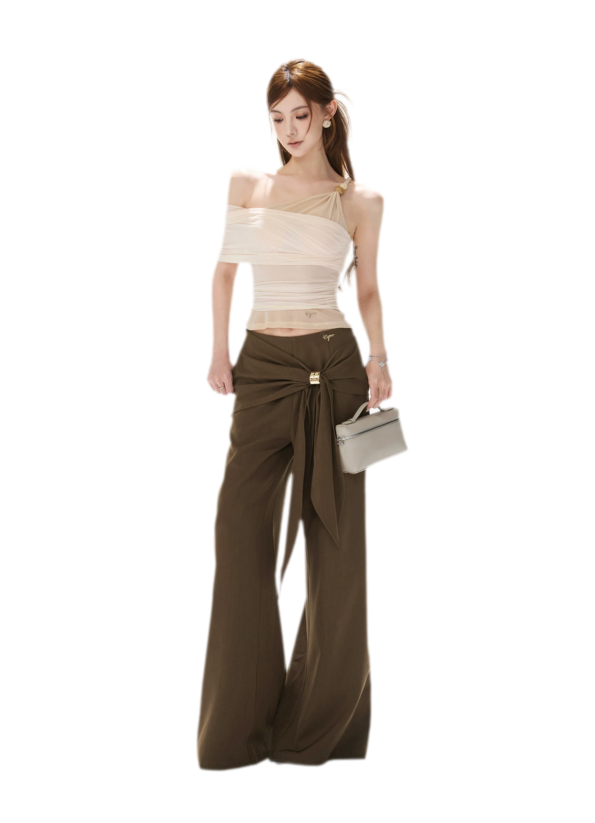 Beaded Ruched Mesh Top