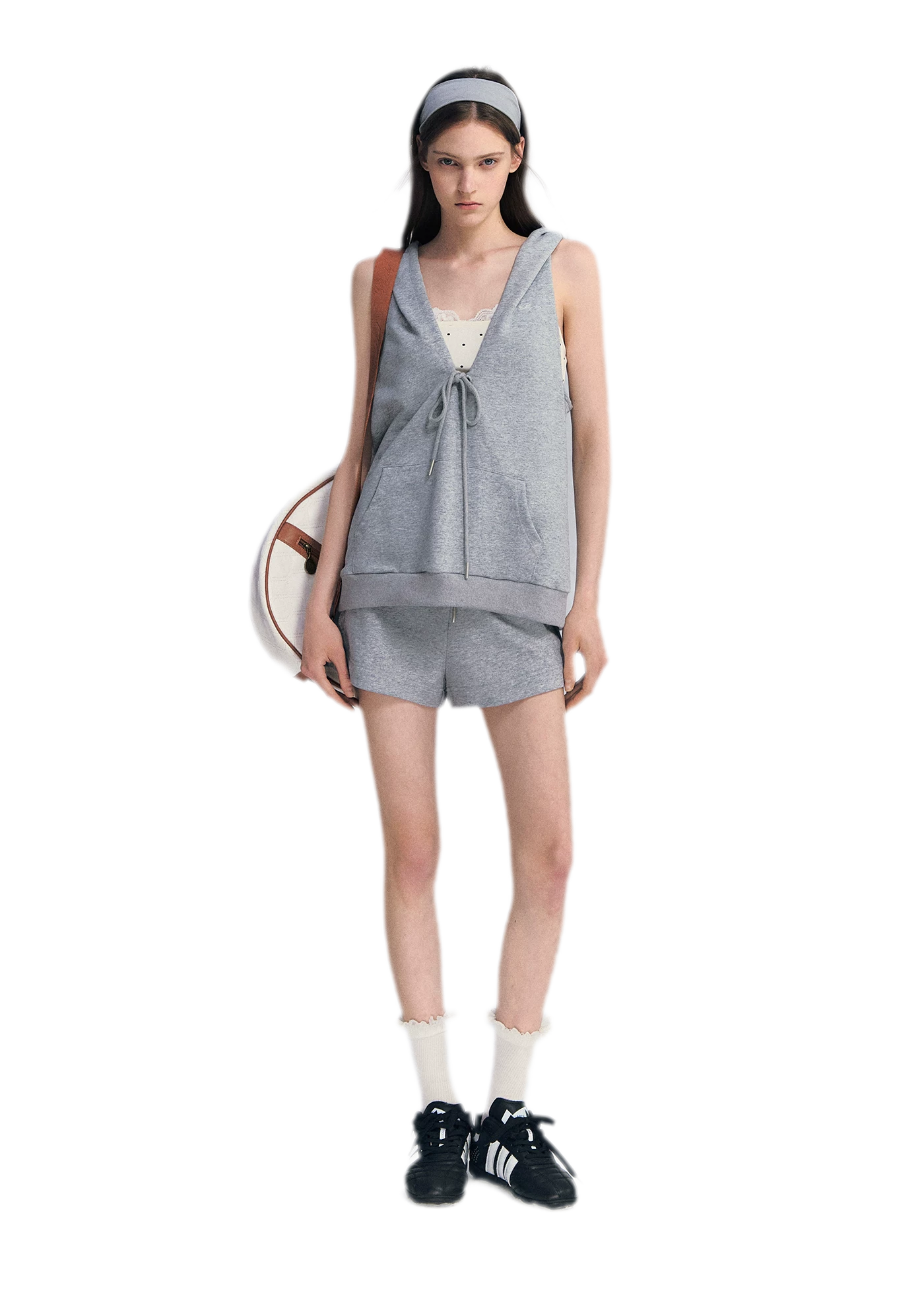 U-Neck Hoodie Vest Set