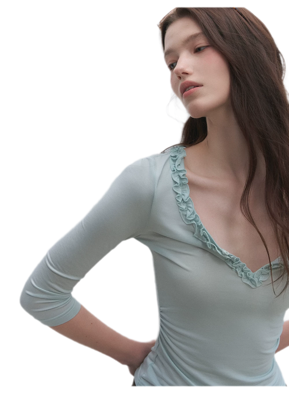 Ruffled Neck Stretch Tee