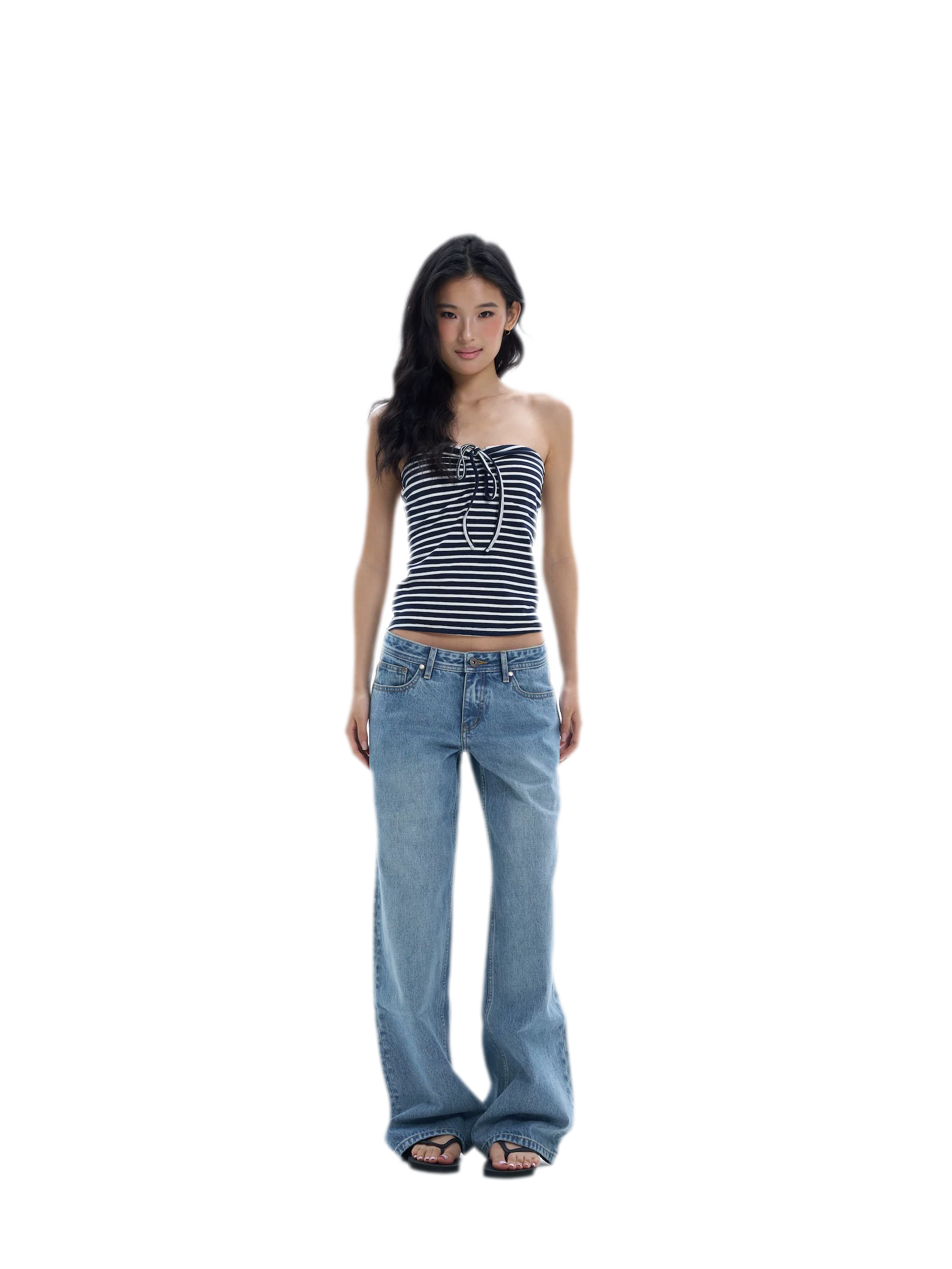 Striped Drawstring Bandeau Top