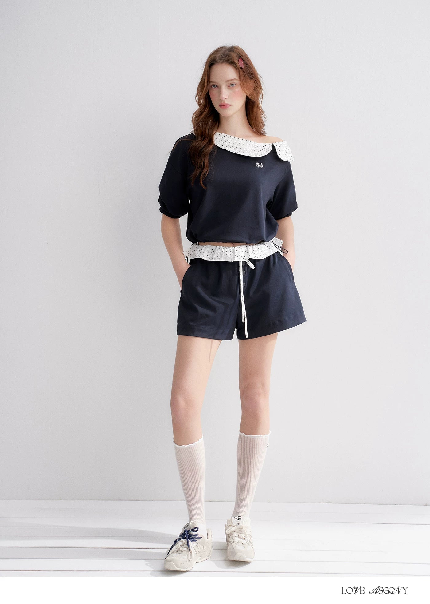 Vintage Polka Dot Asymmetric Short Sleeve Sweatshirt
