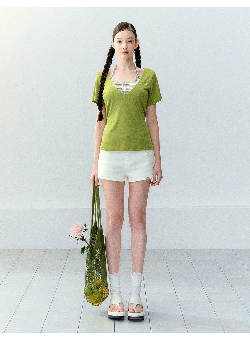 Original Lyocell Colorblock V-Neck Two-Piece Set
