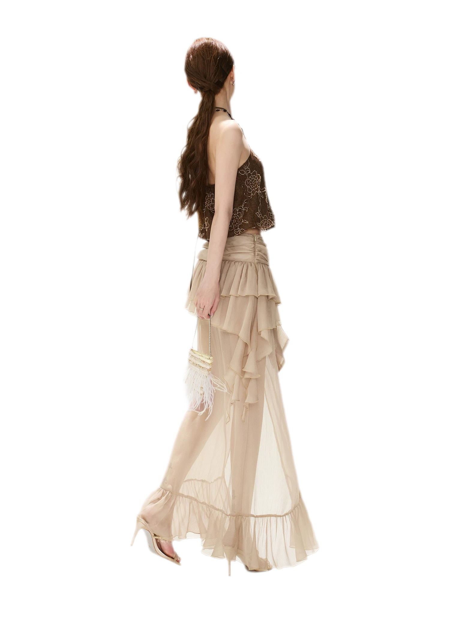 CYNR Sheer Ruffle High-Slit Skirt – view 13