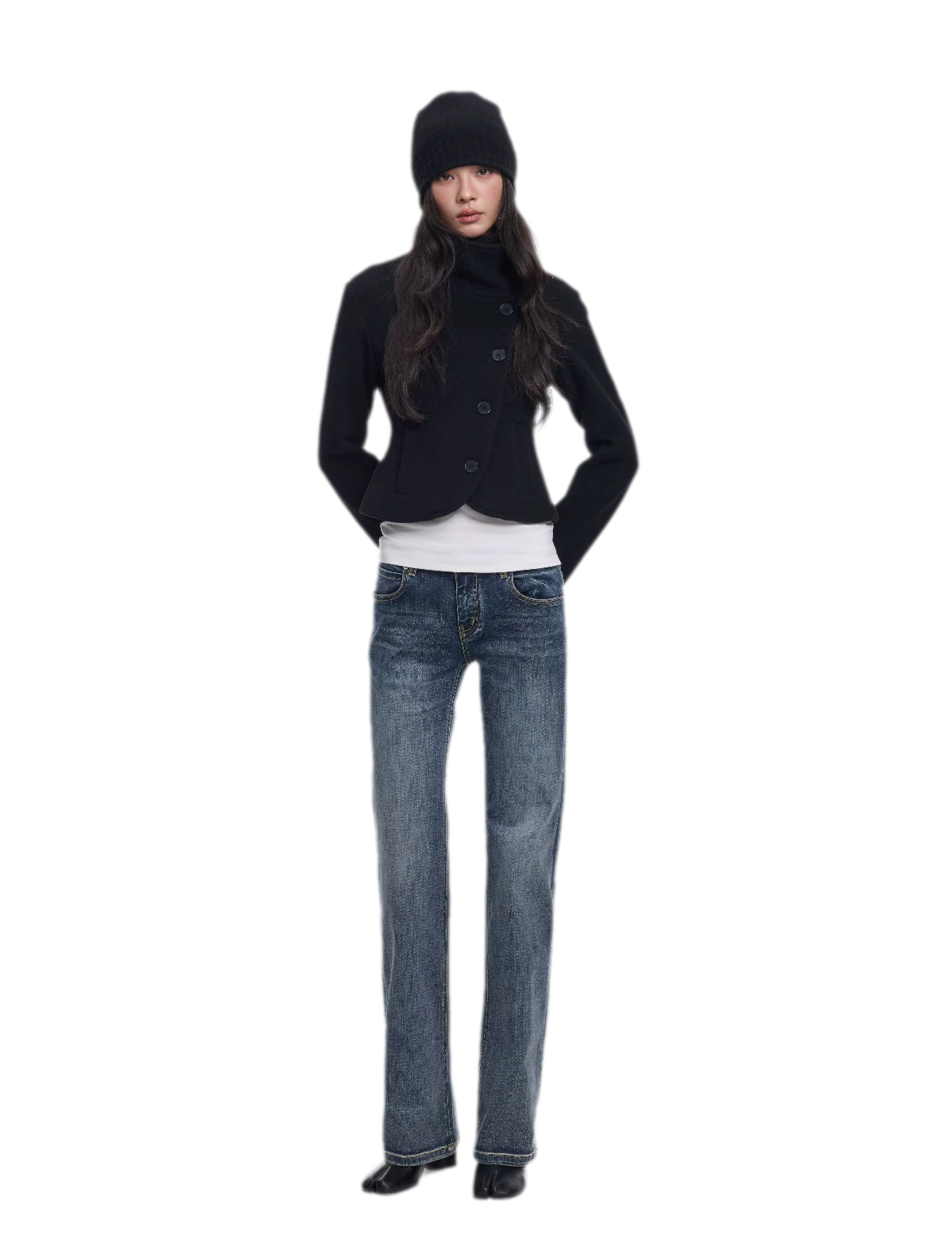 羊毛不对称短款大衣