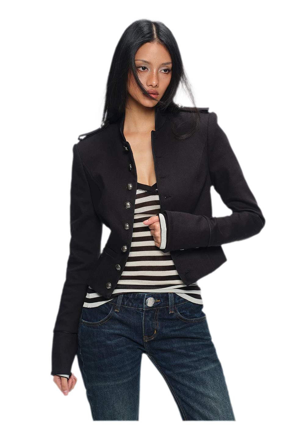 Coated Napoleon Fitted Cropped Jacket