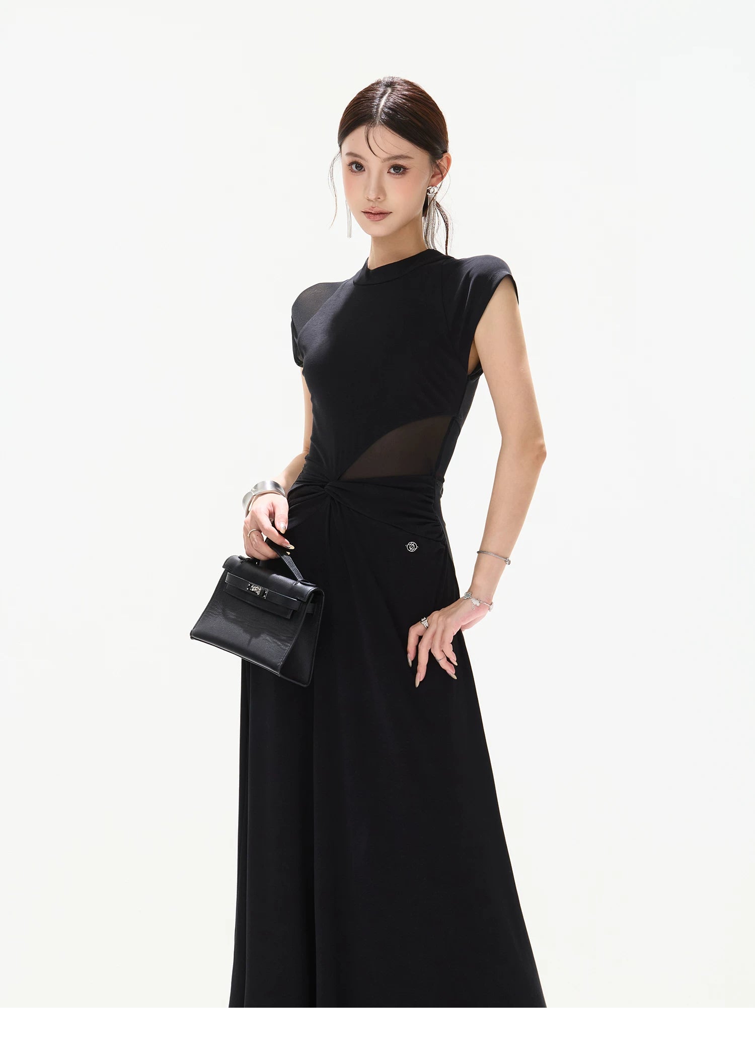 Black Swan Prologue Knot Mesh Sleeve Waist Dress
