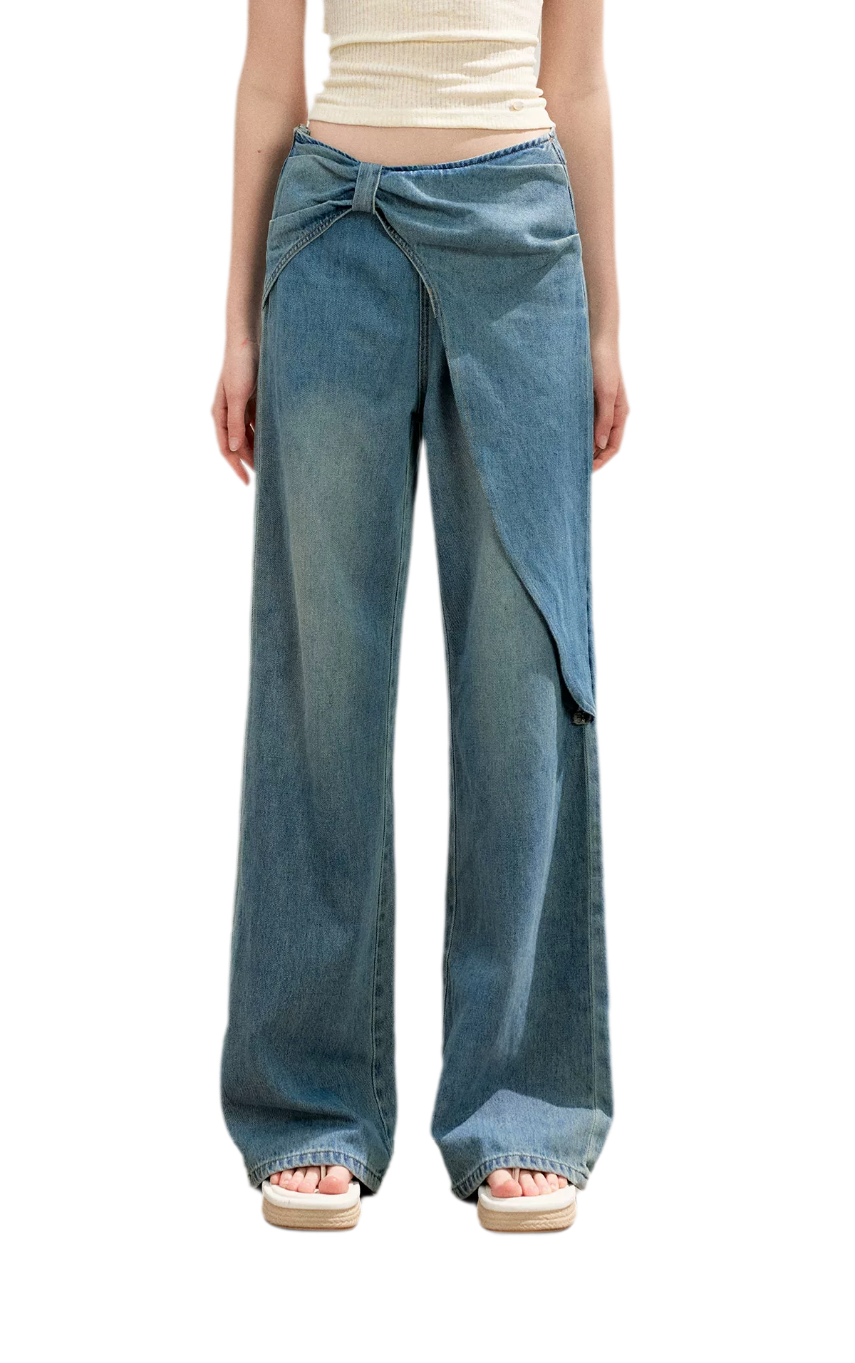 Soft Cotton Wide-Leg Jeans with Bow Detail