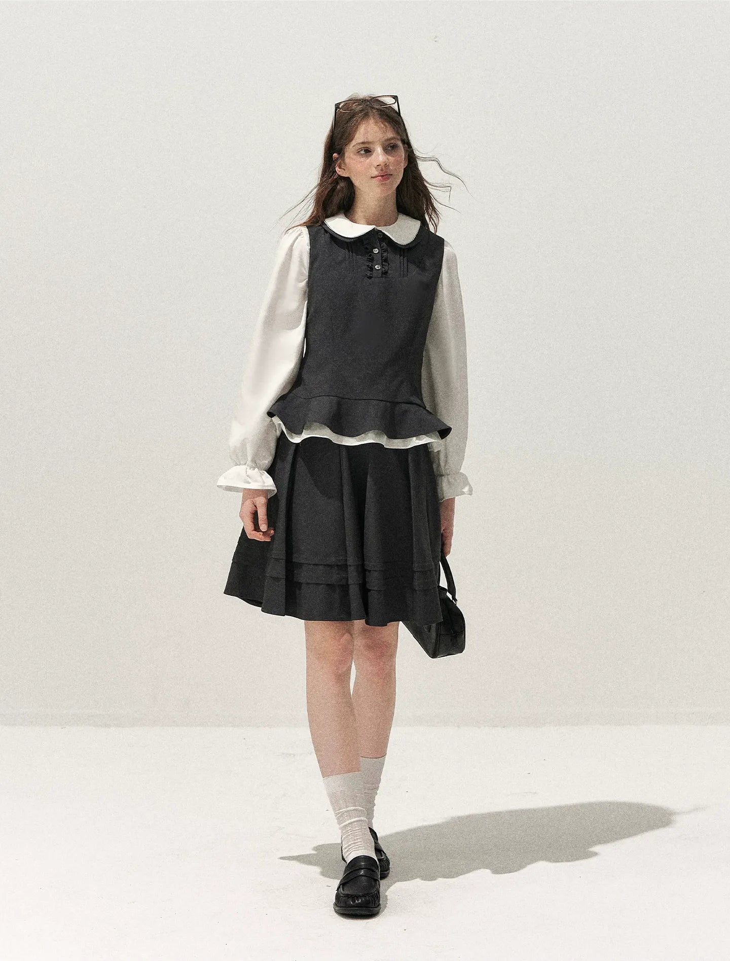 Textured Pleated Vest Skirt Set