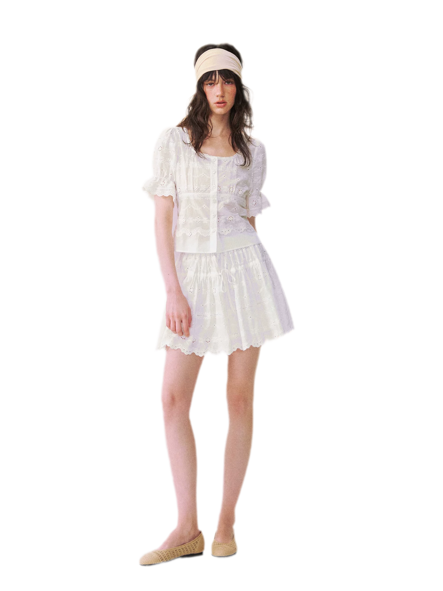 Eyelet Embroidered Top & Skirt Set