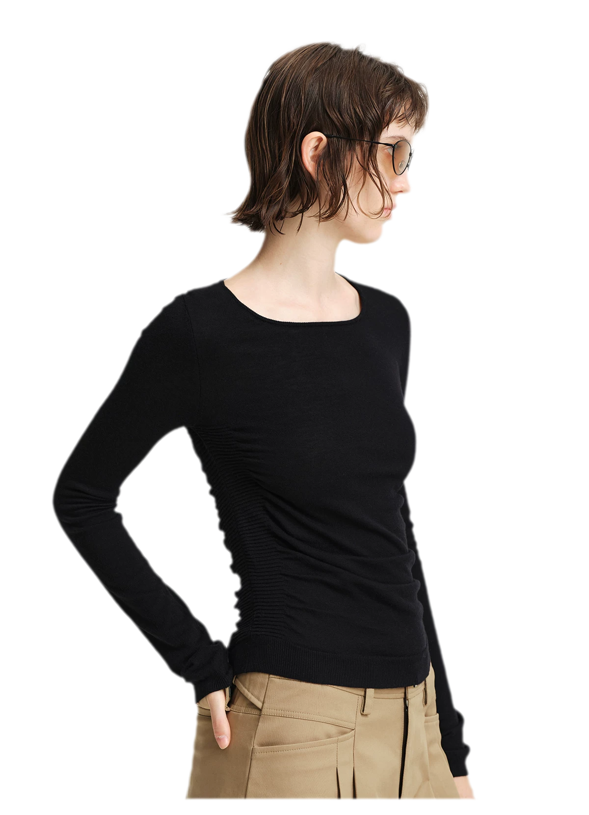 Top in maglia slim arricciato in lana