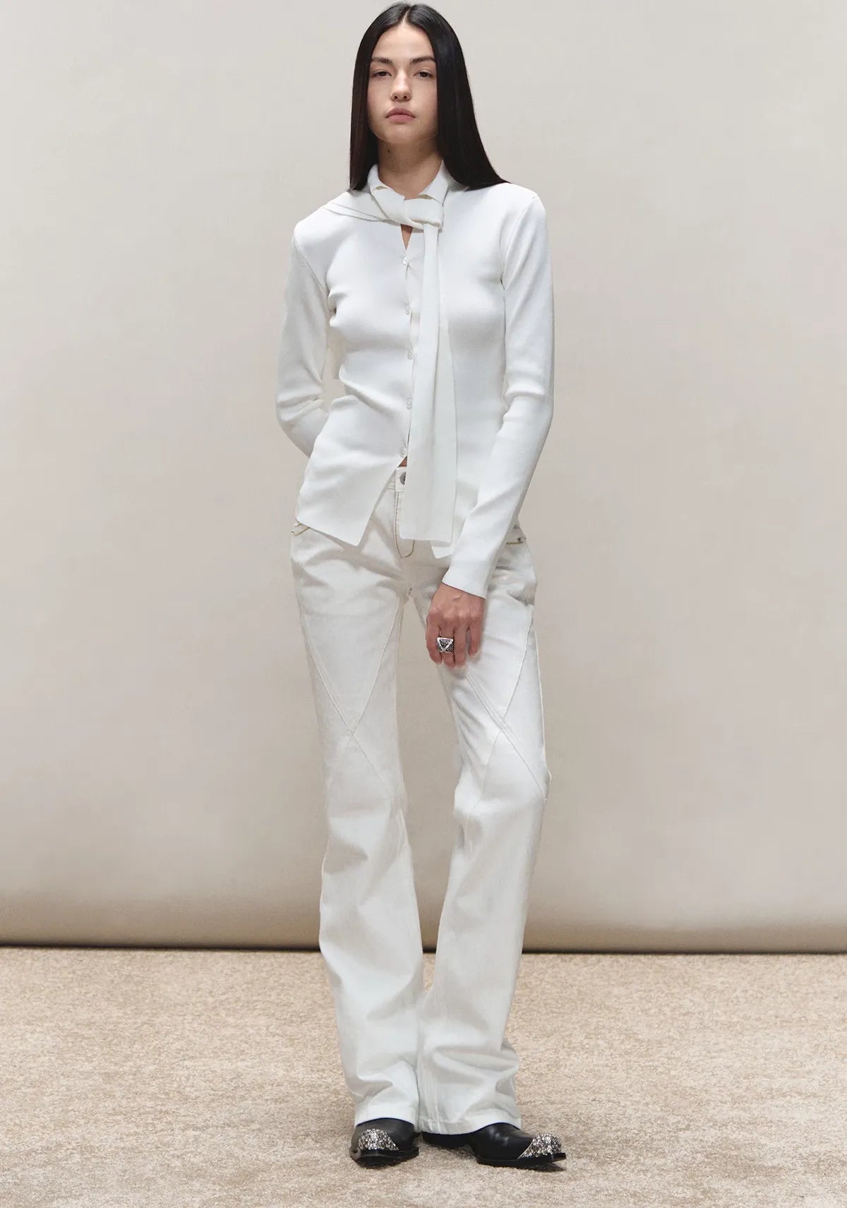 Vintage Distressed Slim White Denim Pants