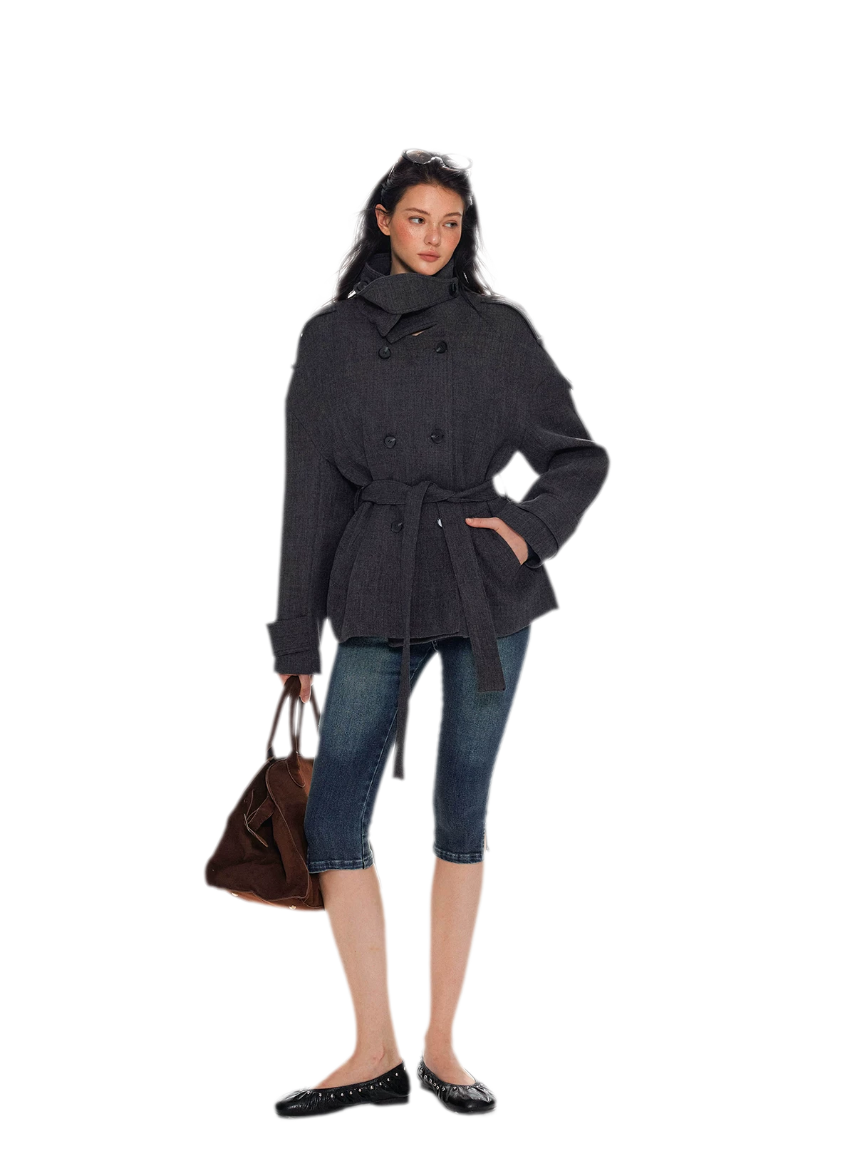 Wool Stand-Collar Belted Coat