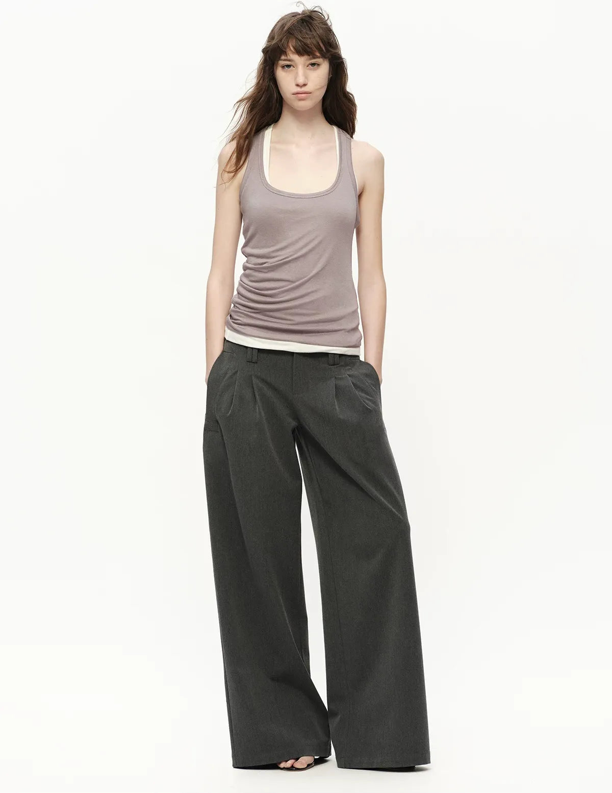 Gray Wide Leg Suit Pants