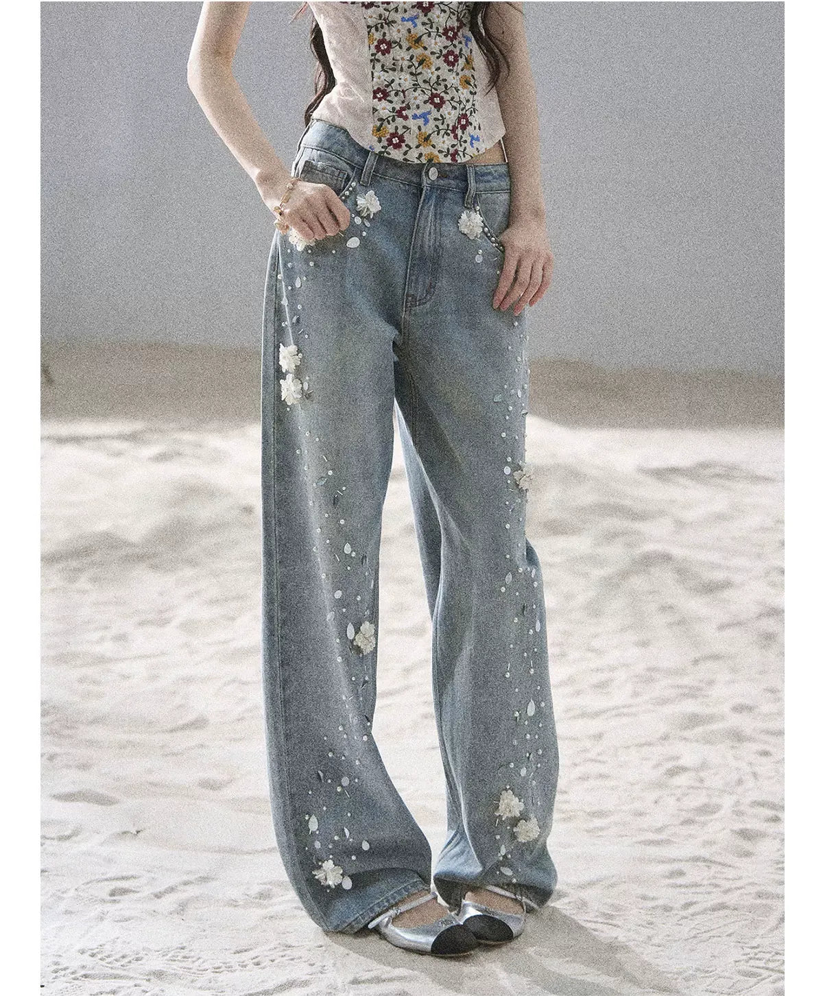 Embellished Wide Leg Jeans