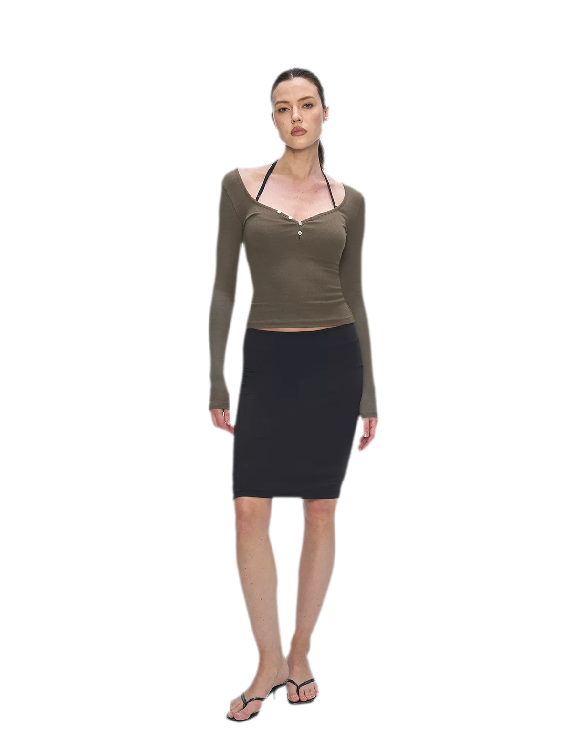 Ribbed V-Neck Button Top