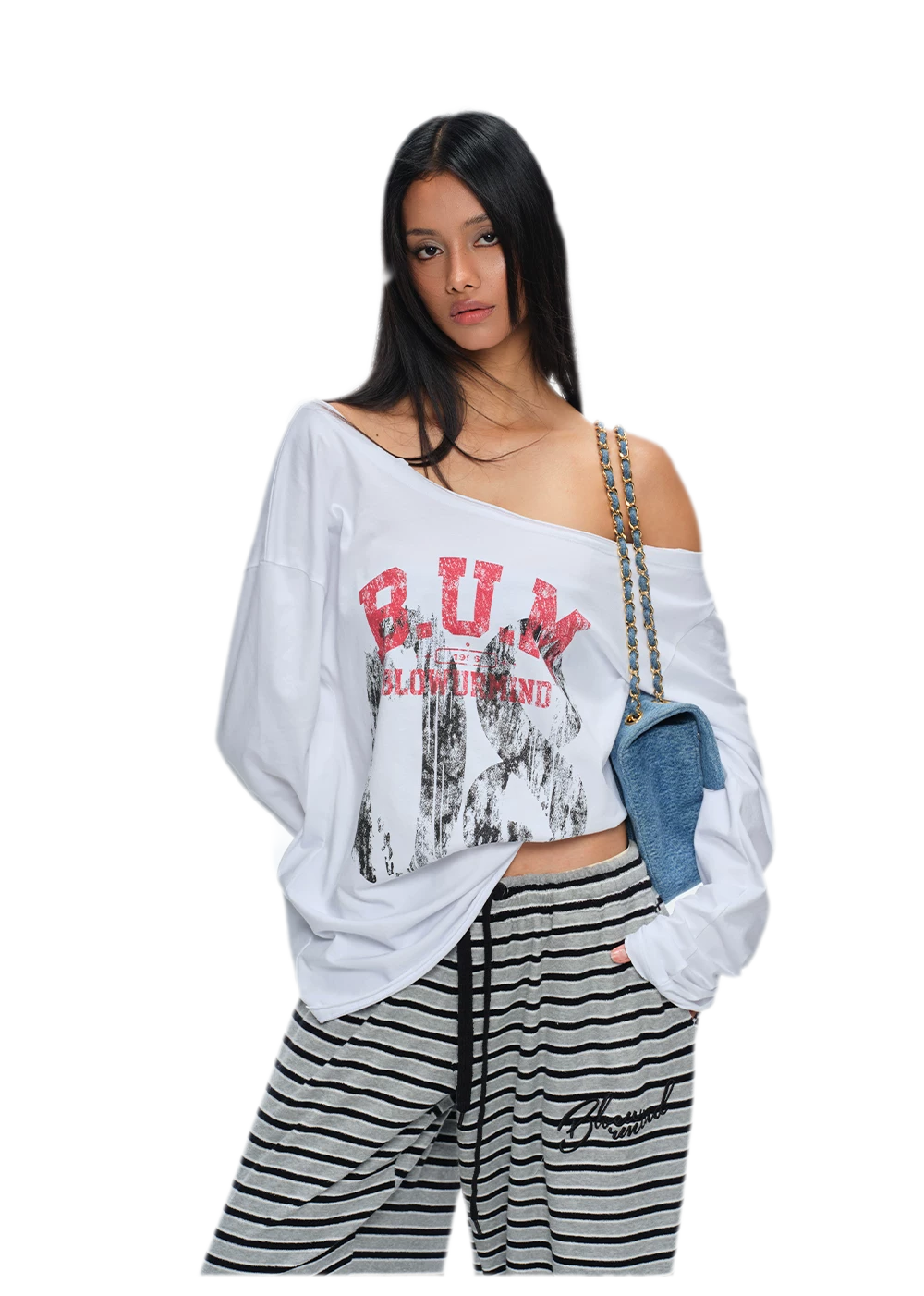 Asymmetric Printed Oversized Long-Sleeve T-Shirt
