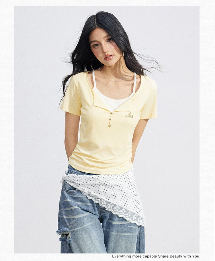 Two-Tone Layered Look Slim Fit T-Shirt