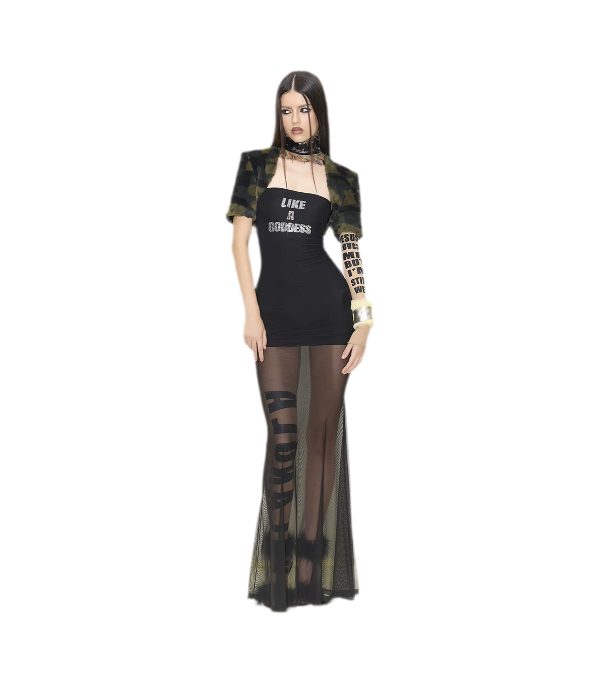 Rhinestone Mesh Fishtail Dress