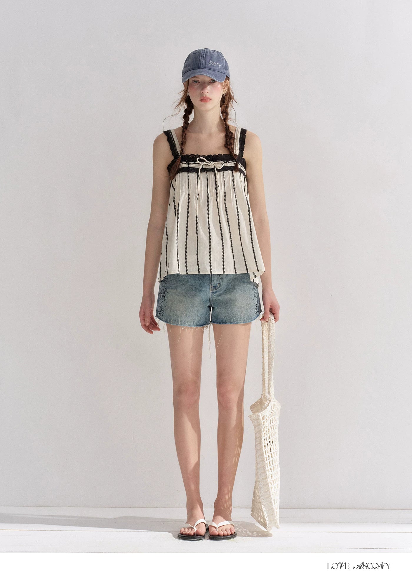 Striped Lace-Trim Tie-Front Camisole