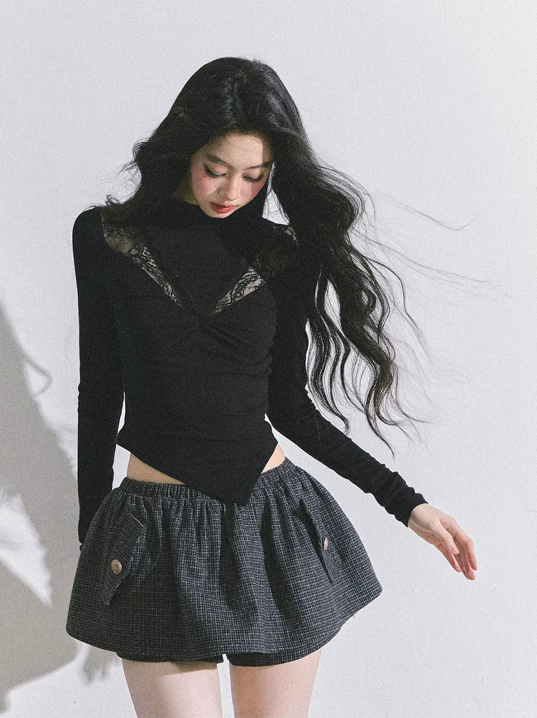 Lace Ruched Slim Fit Top