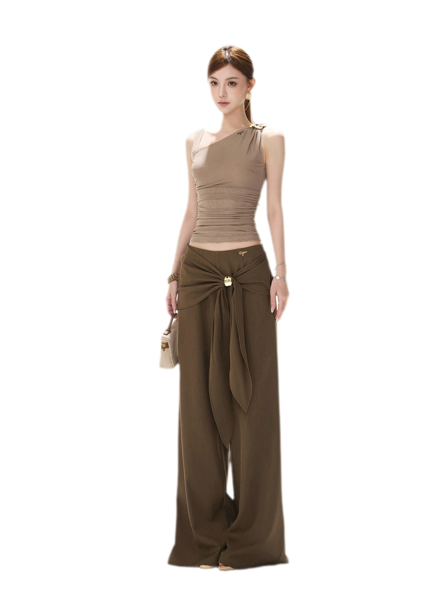 Asymmetric Ruched Mesh Top