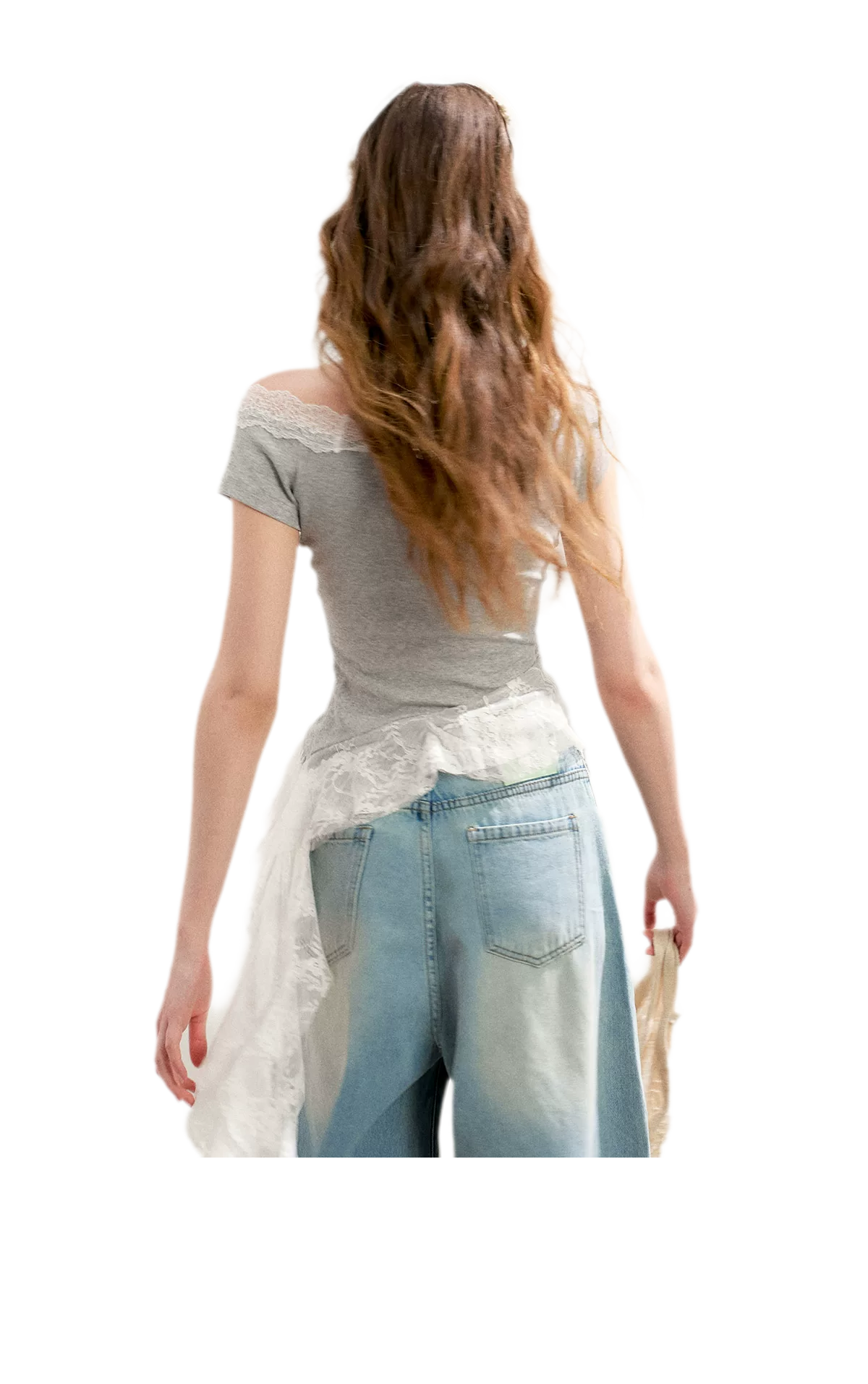 Asymmetric Lace Off-Shoulder T-Shirt
