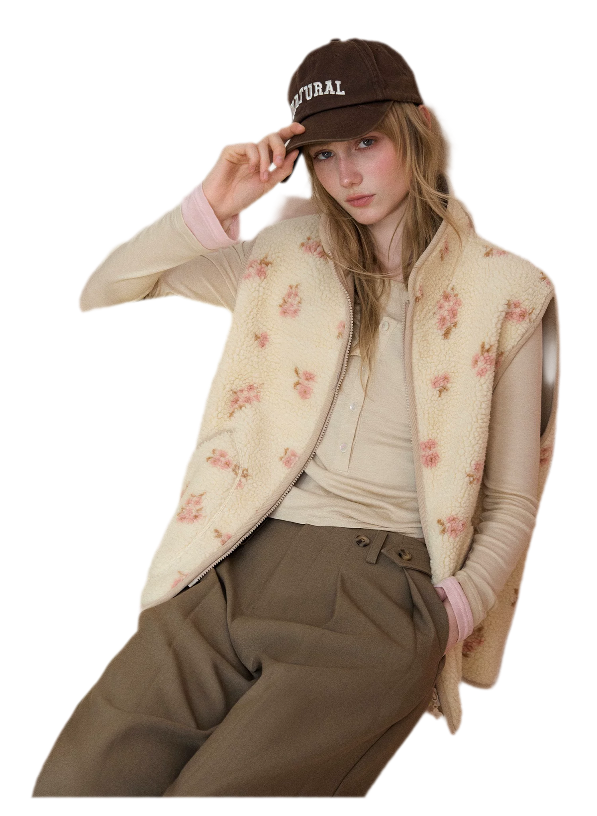Floral Fleece Stand Collar Vest