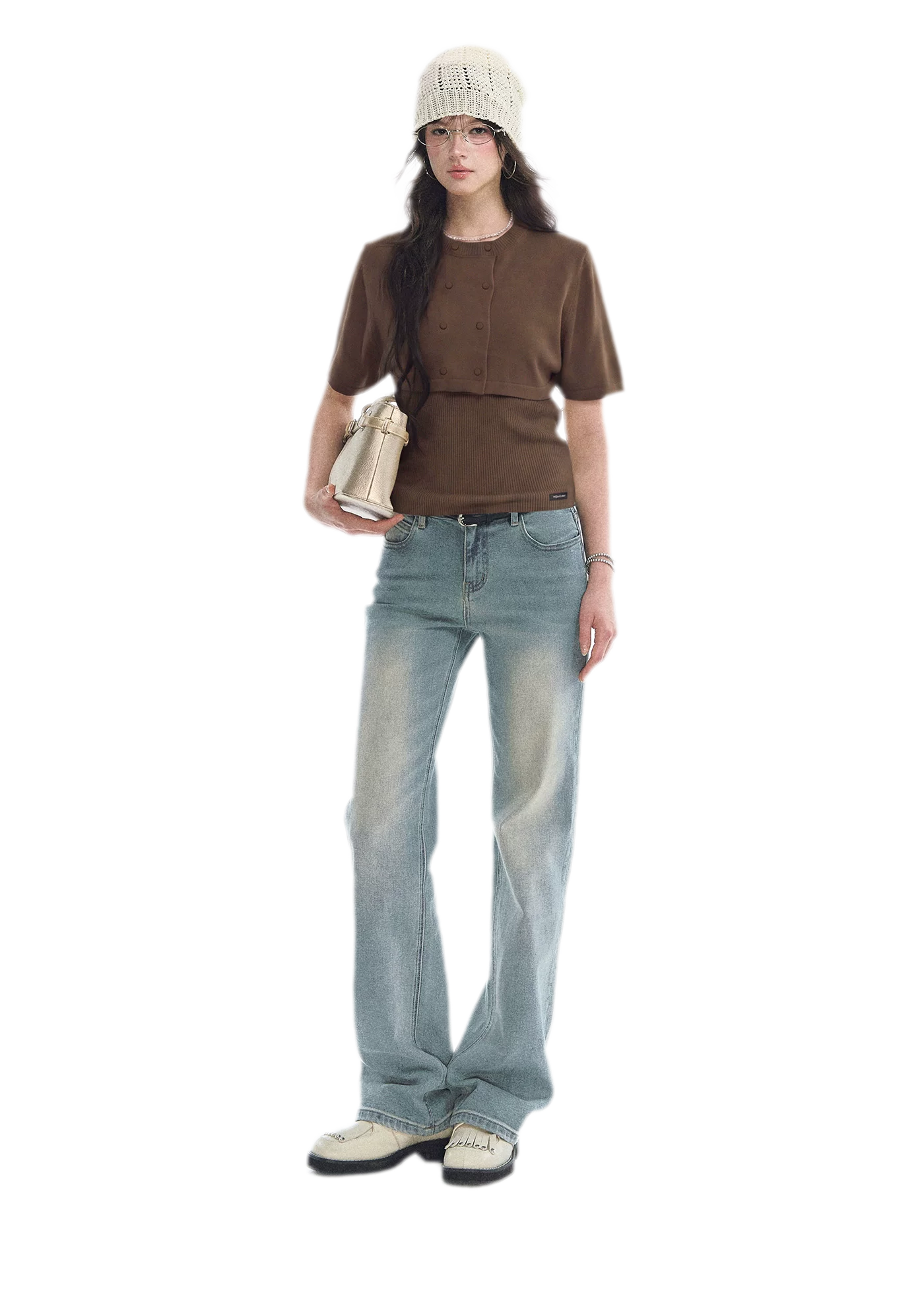 Double-Breasted Cropped Cape Cardigan