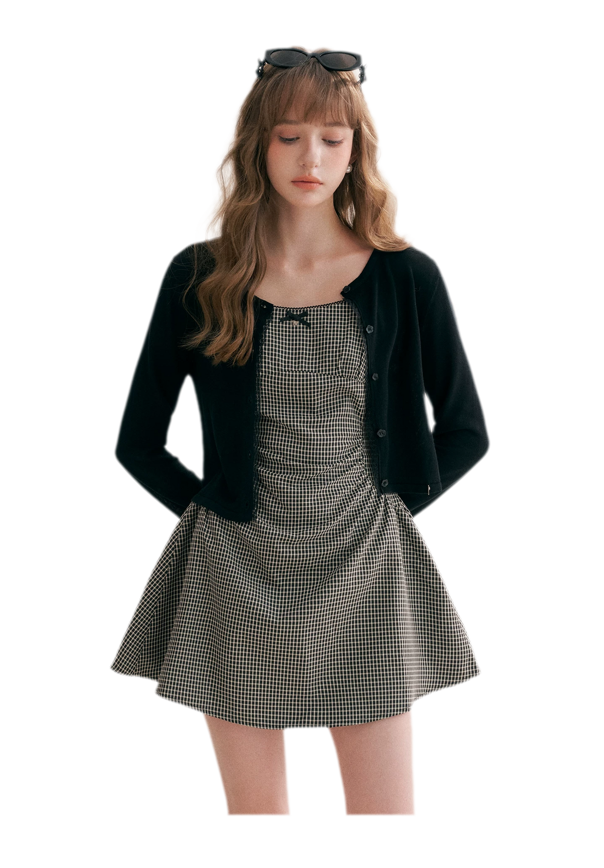Hand-Pleated Ruffle Check Dress