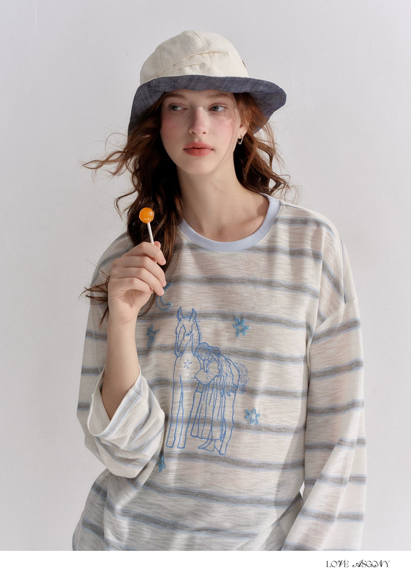 Embroidered Beaded Striped Loose T-shirt
