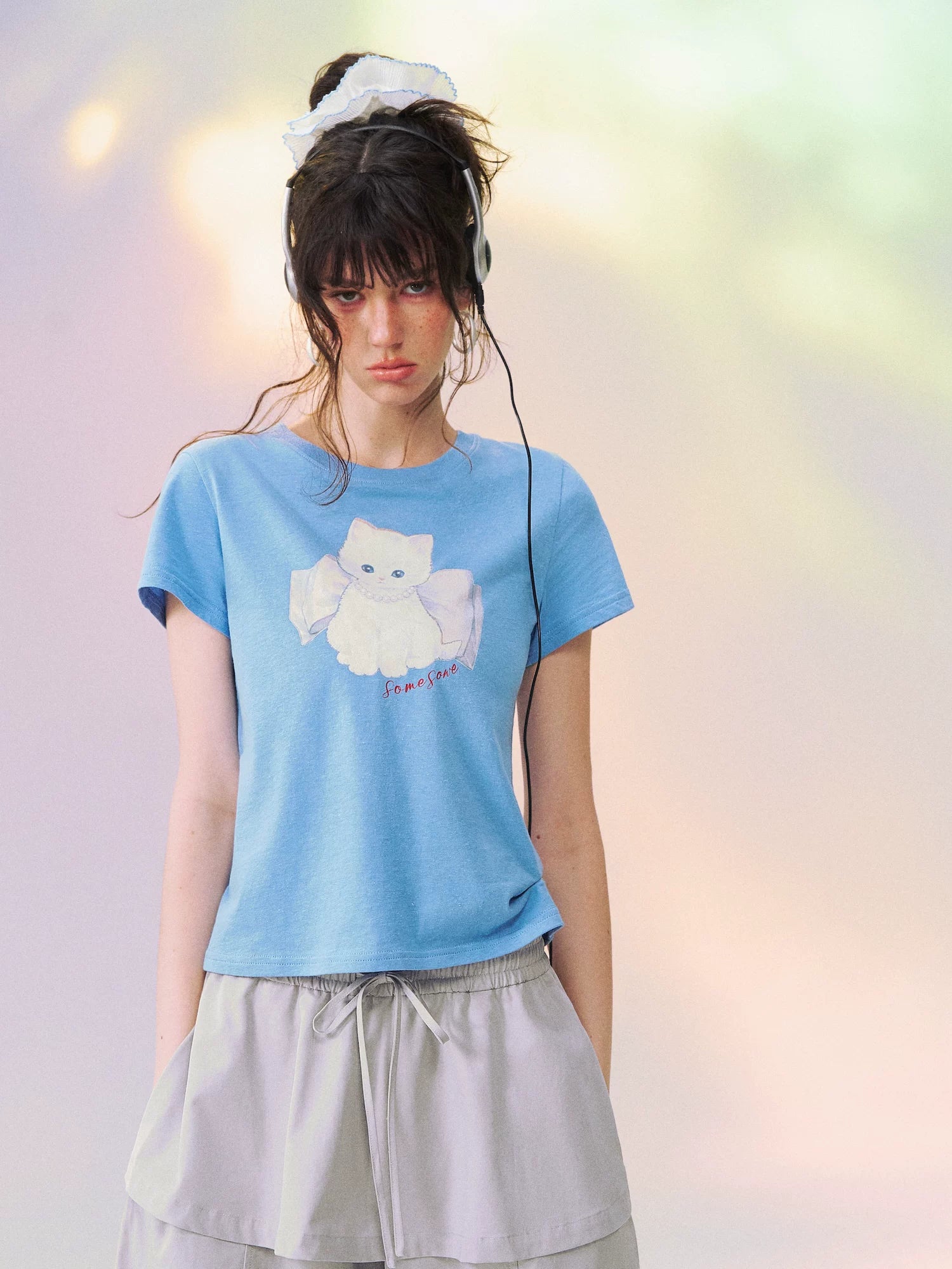 Bow Knot Kitten Short Sleeve T-shirt