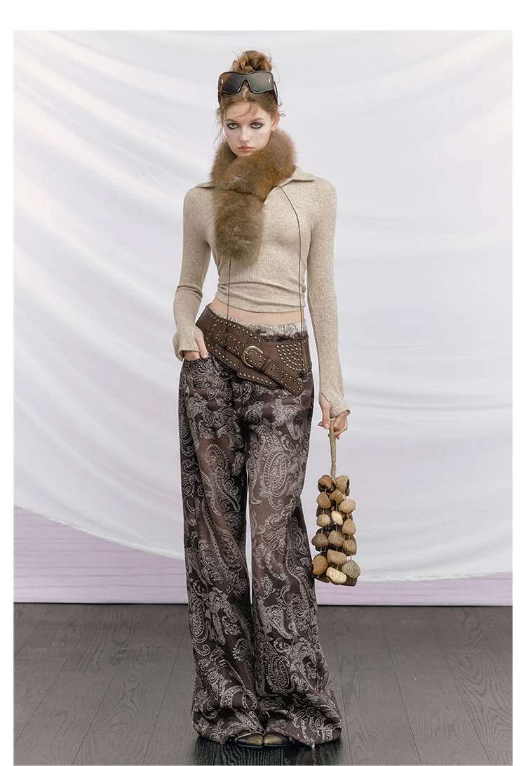 Paisley Double-Waist Frayed Jeans