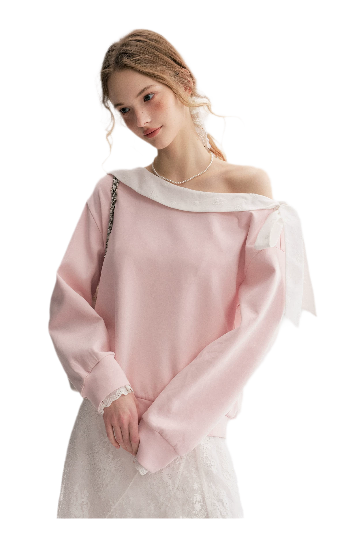 Balletcore Lace Collar Sweatshirt